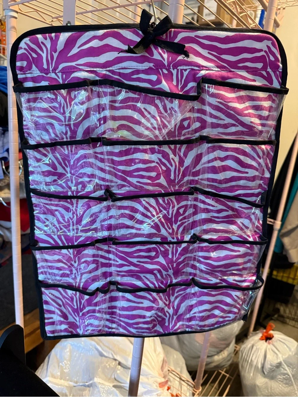 Over-the-Door Pink Zebra Print 2-sided Hanging Organizer